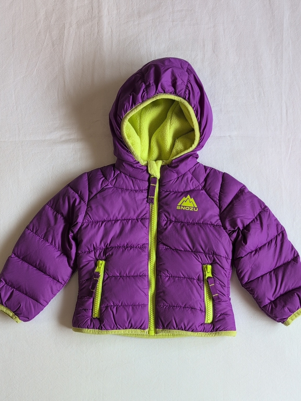Snozu Toddler Purple Lime Green Down Filled Puffer Winter Jacket 18M Baby